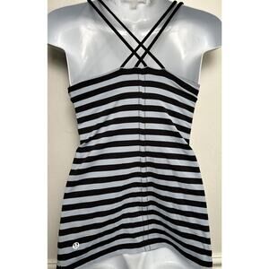 Lululemon Power Y Tank Top Blue Stripe Womens 6 Strappy Racer Back Built In Bra